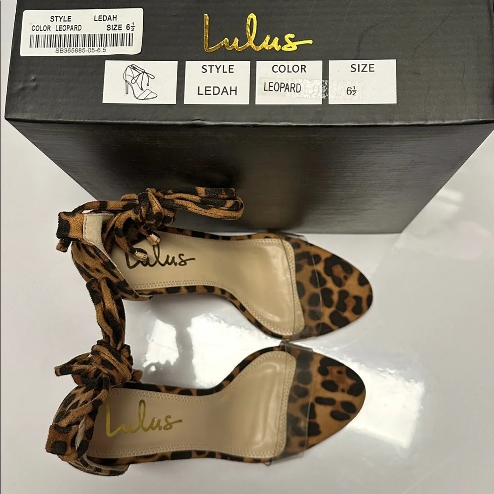 Lulus Ledah Suede Lace Up Heels Leopard Animal Print Size 6.5